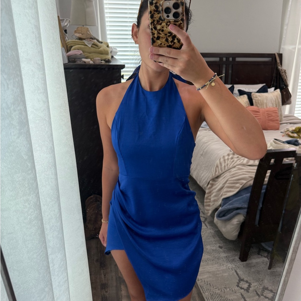 DO+BE Blue Halter Satin Dress